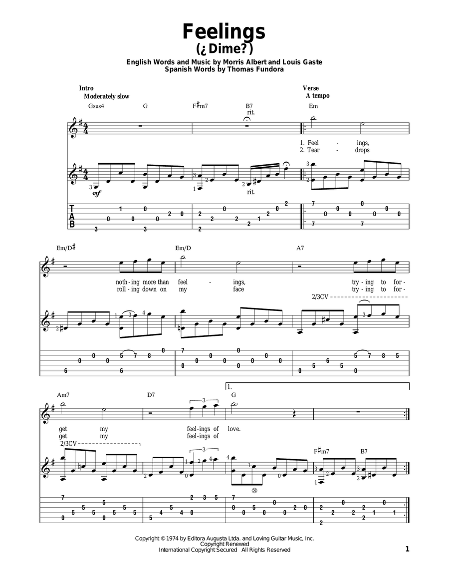 Feelings (Dime) Acoustic Guitar scores gallery preview page 1