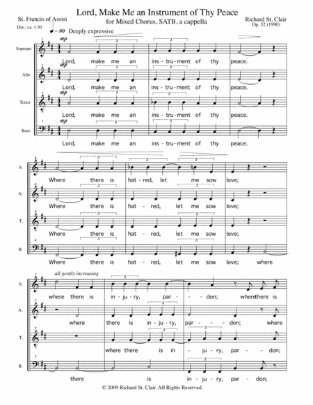 Lord, Make Me An Instrument of Thy Peace for SATB Chorus a Capella image number null
