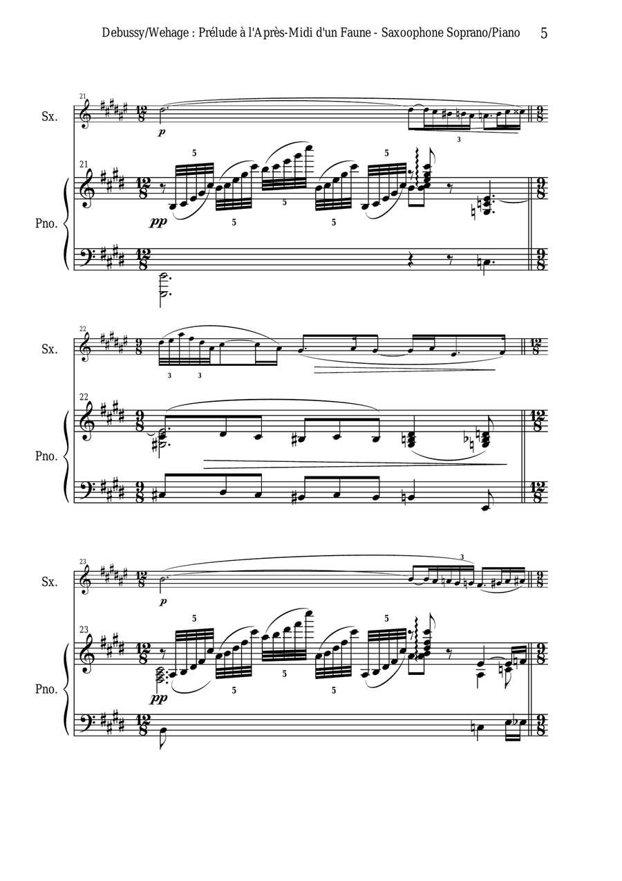 Claude Debussy: Prélude à L'Après-midi d'un Faune, arranged for Bb soprano saxophone and piano Soprano Saxophone scores gallery preview page 5