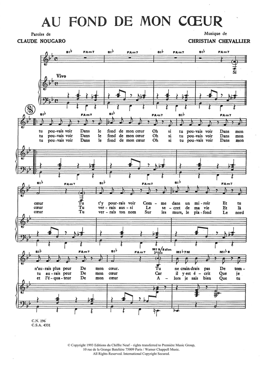 Au Fond De Mon Coeur Piano, Vocal scores gallery preview page 1