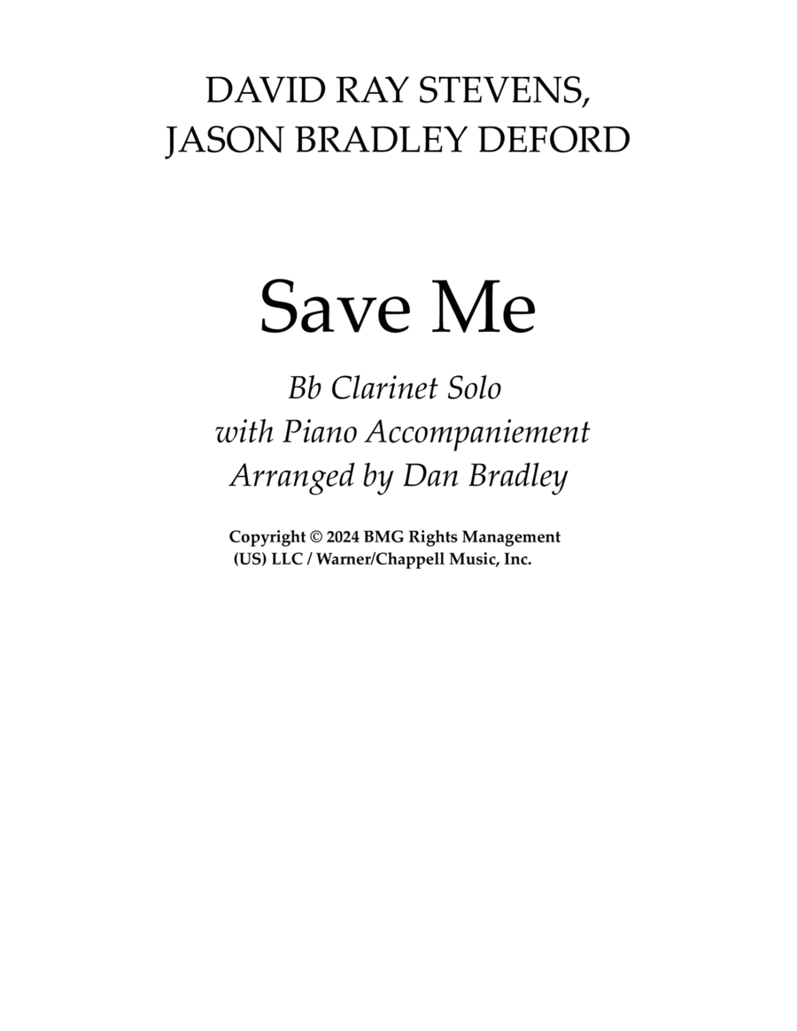 Save Me B-Flat Clarinet scores gallery preview page 1