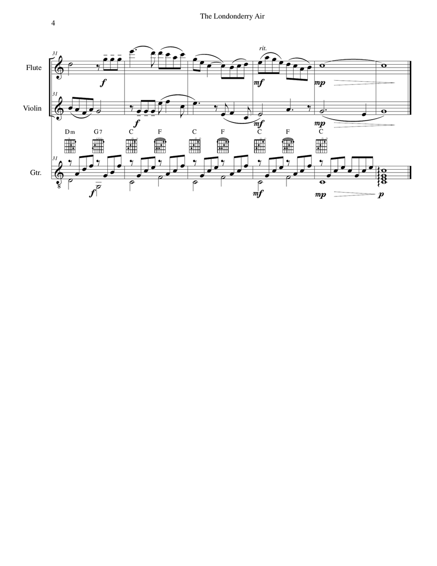 The Londonderry Air (Oh Danny Boy) for flute, violin and guitar The Londonderry Air (Oh Danny Boy) for flute, violin and guitar Flute scores gallery preview page 4
