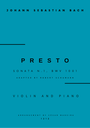 Presto from Sonata No.1, BWV 1001 - Violin and Piano (Full Score)