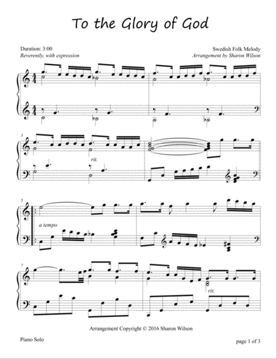To the Glory of God Piano Solo scores gallery preview page 1