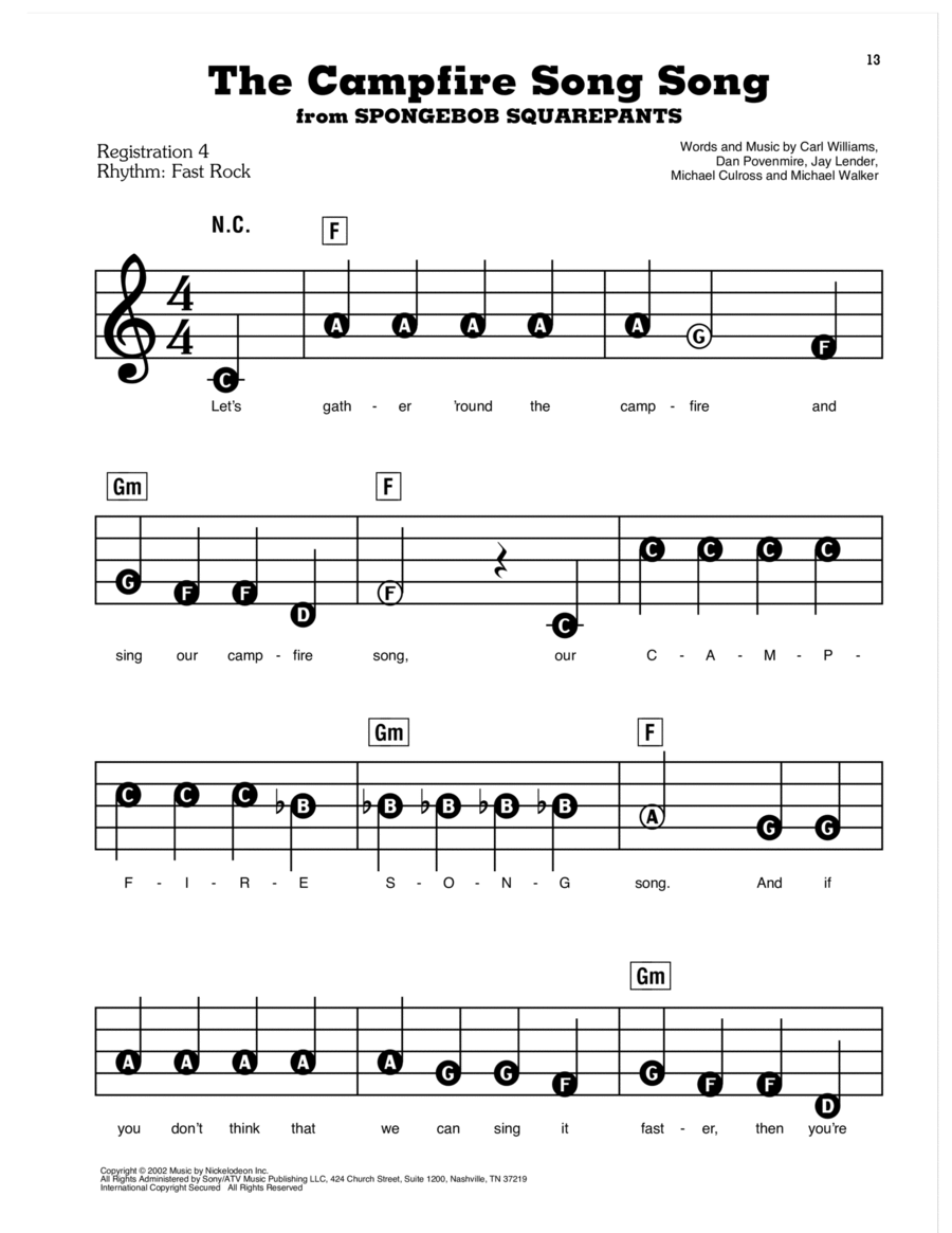 The Campfire Song Song Electronic Keyboard scores gallery preview page 1