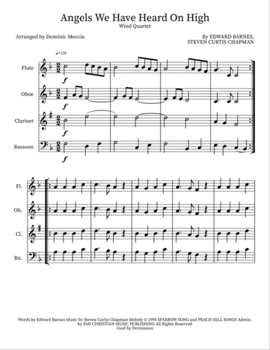 Angels We Have Heard On High Woodwind Quartet scores gallery preview page 1