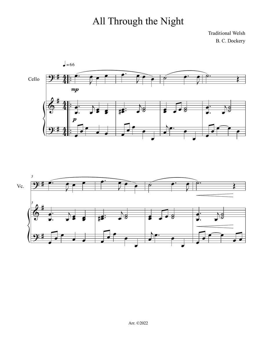 All Through the Night (Cello Solo with Piano Accompaniment)