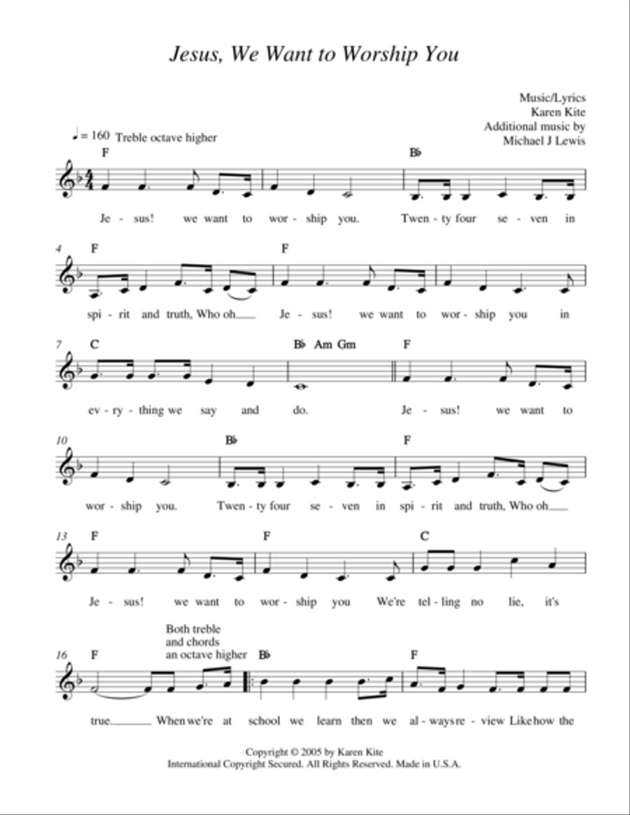 Jesus, We Want to Worship You Piano, Vocal, Guitar scores gallery preview page 1