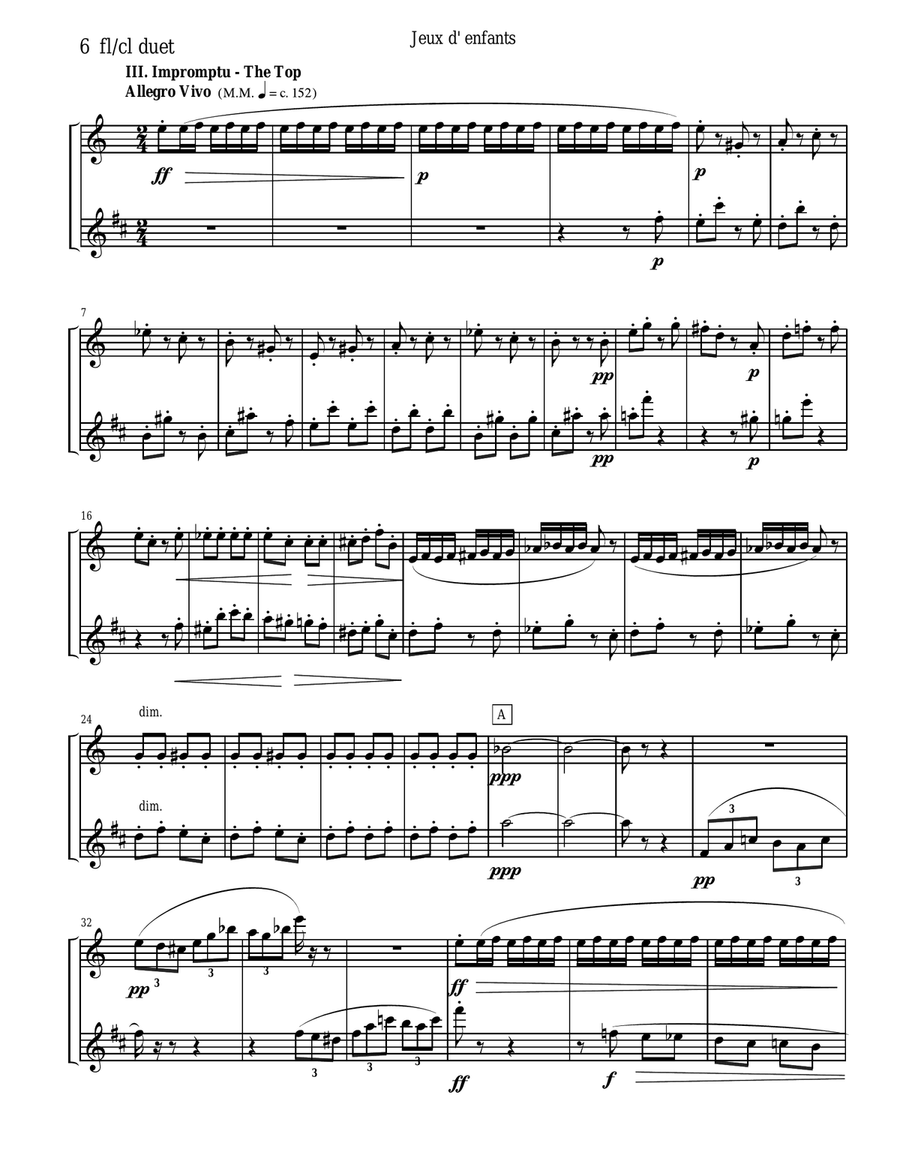 Bizet - Children's Games for Flute and Clarinet Duet Woodwind Duet scores gallery preview page 6