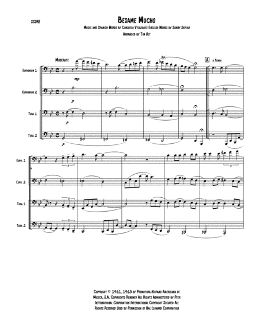 Besame Mucho (Kiss Me Much) Brass Ensemble scores gallery preview page 1