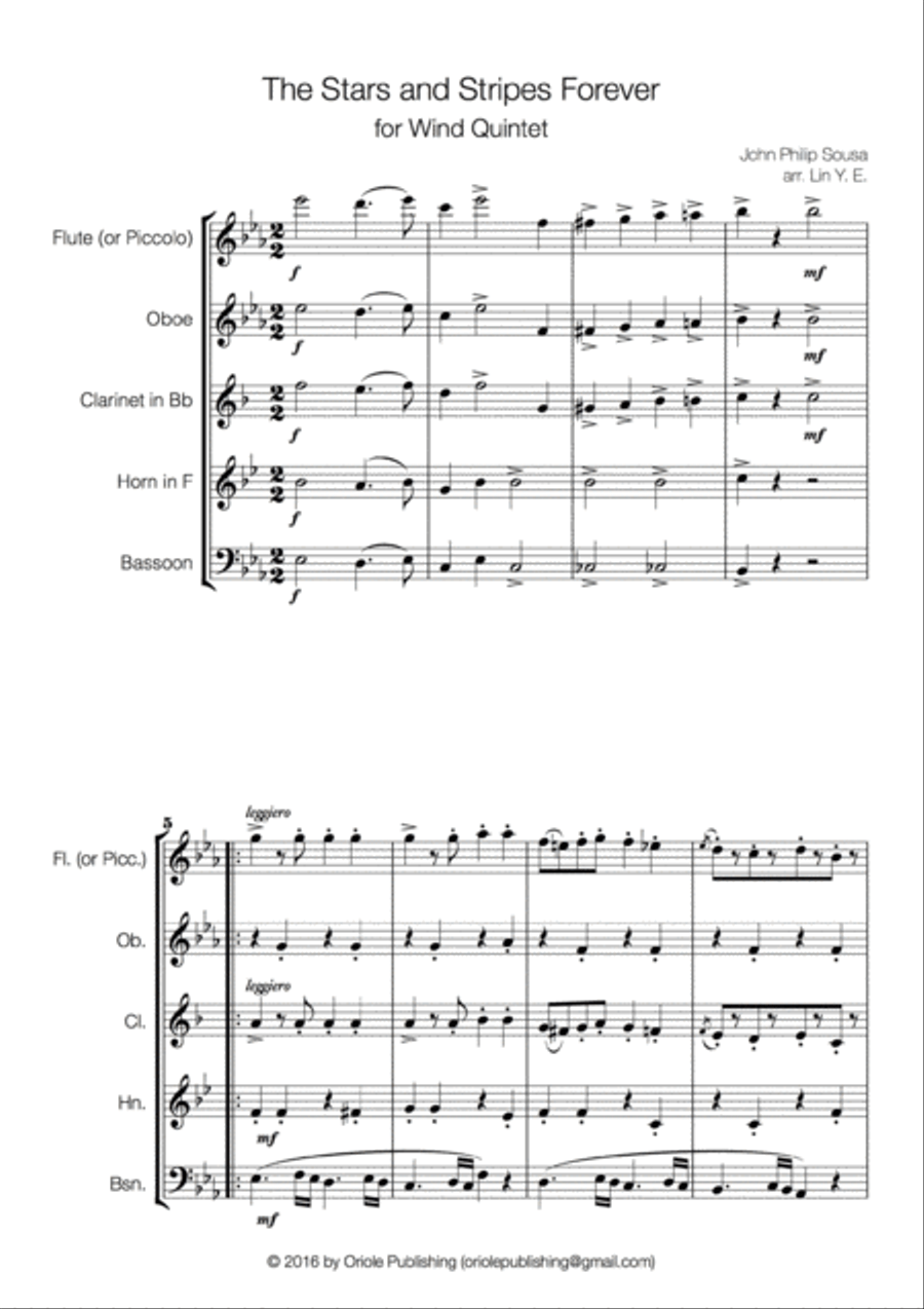 Sousa - The Stars and Stripes Forever for Wind Quintet Woodwind Quintet scores gallery preview page 2