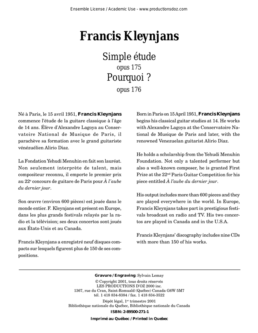 Simple étude, Pourquoi? Simple étude, Pourquoi? Classical Guitar scores gallery preview page 1