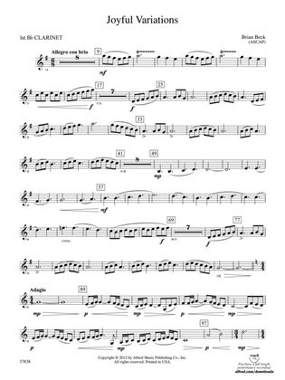 Book cover for Joyful Variations: 1st B-flat Clarinet
