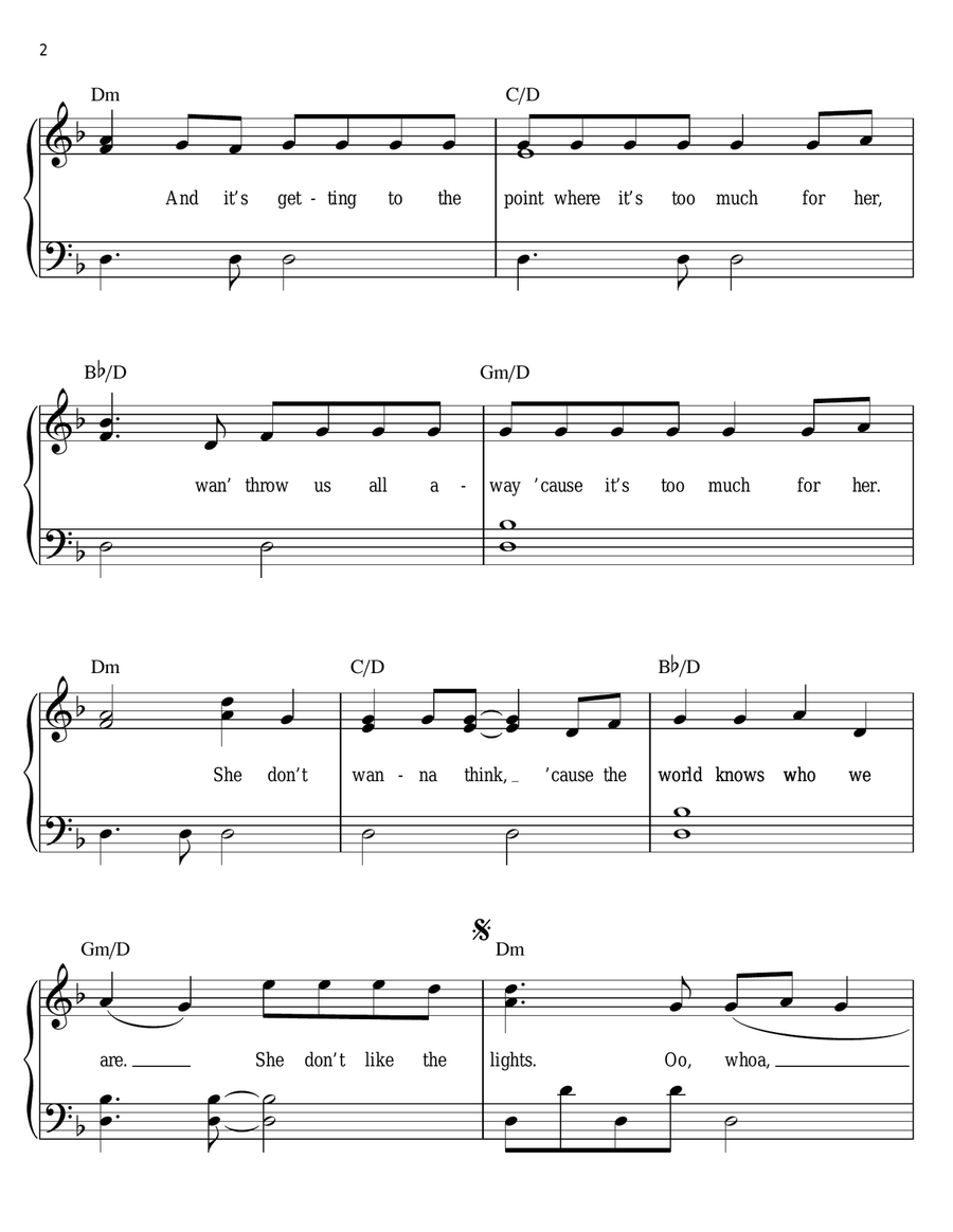 She Don't Like The Lights Easy Piano scores gallery preview page 2