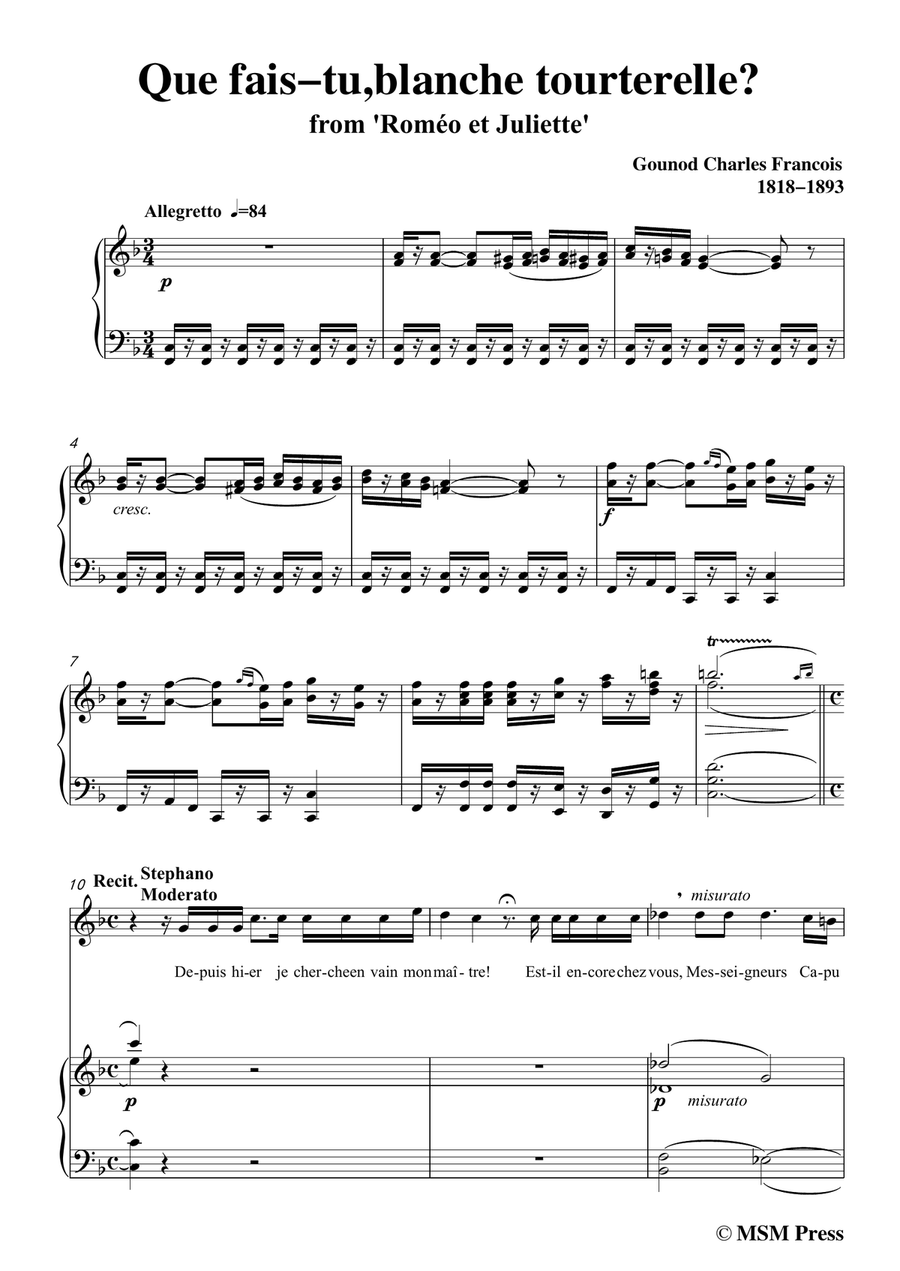 Gounod-Que fais tu,blanche tourterelle,from 'Roméo et Juliette',in F Major,for Voice and Piano Piano, Vocal scores gallery preview page 3