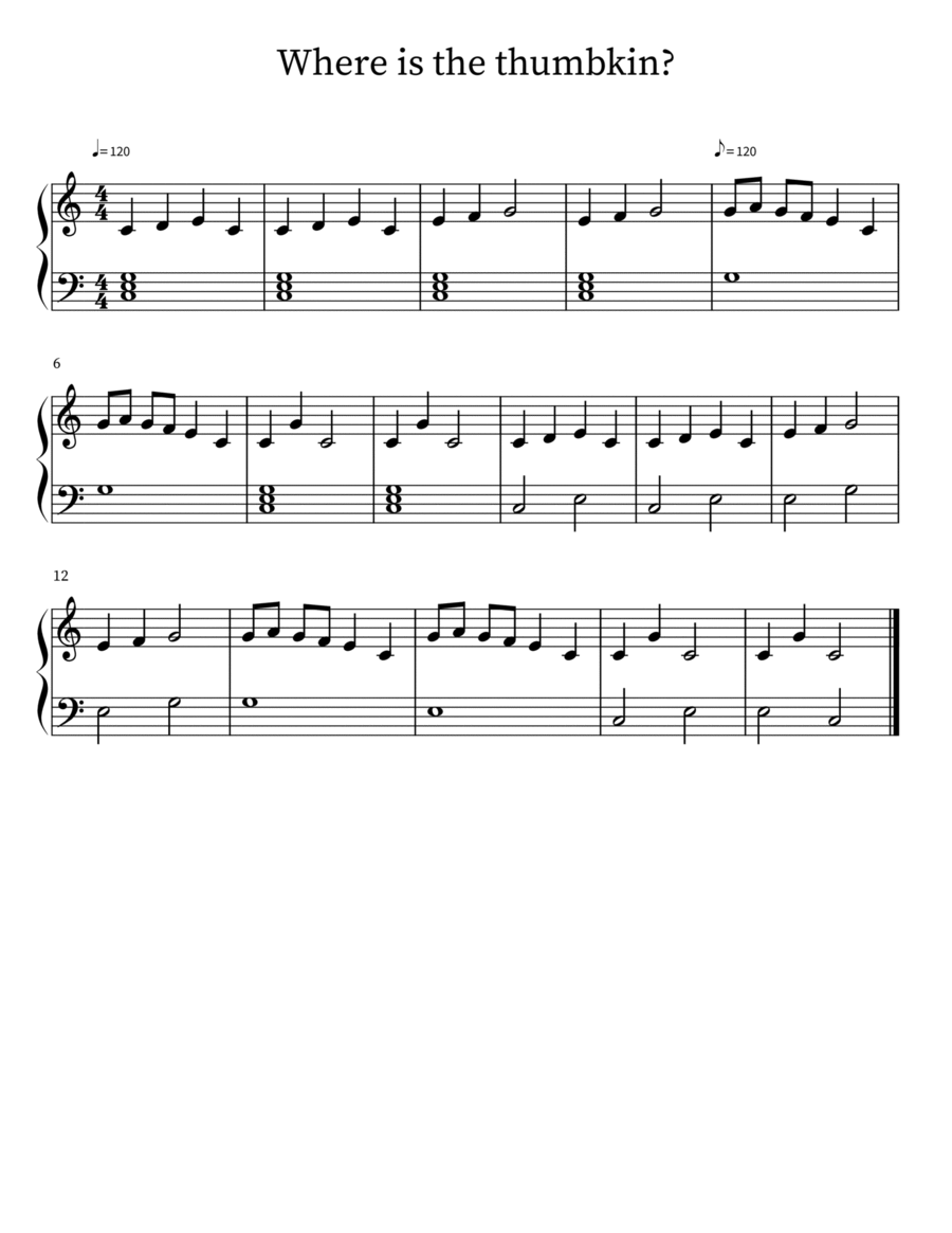Where is Thumbkin Where is Thumbkin Easy Piano scores gallery preview page 1