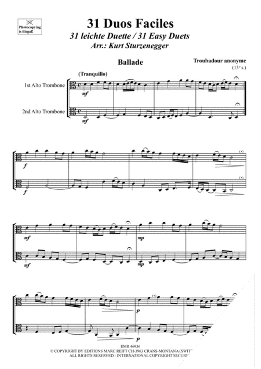 31 Duos Faciles 31 Duos Faciles Trombone scores gallery preview page 3