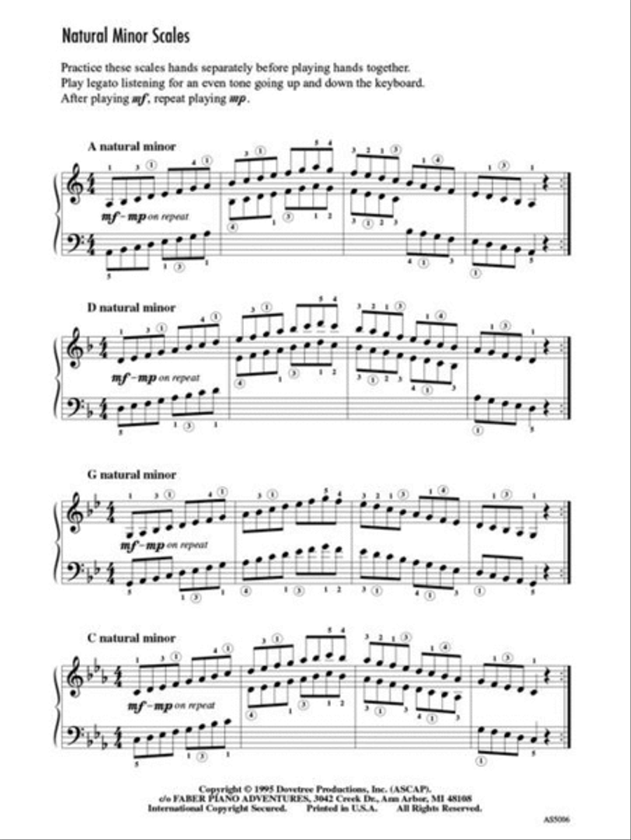 Achievement Skill Sheet No. 6: Two-Octave Minor Scales & Arpeggios Piano Method scores gallery preview page 3