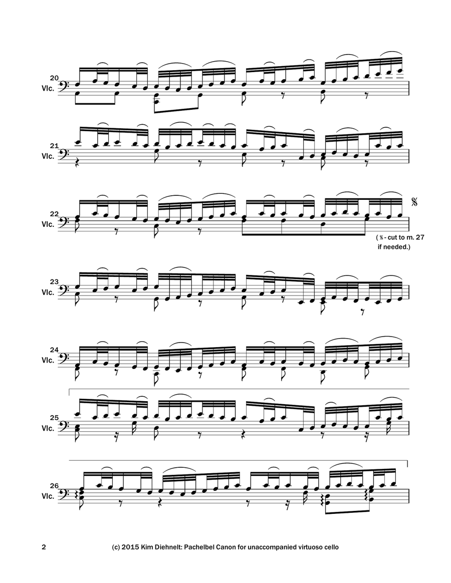 Pachelbel: Canon in D for Unaccompanied virtuoso cello Cello Solo scores gallery preview page 3