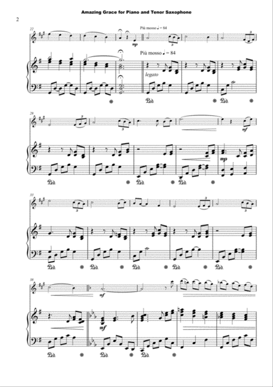 Amazing Grace, Concert Solo for Tenor Saxophone and Piano Tenor Saxophone scores gallery preview page 2