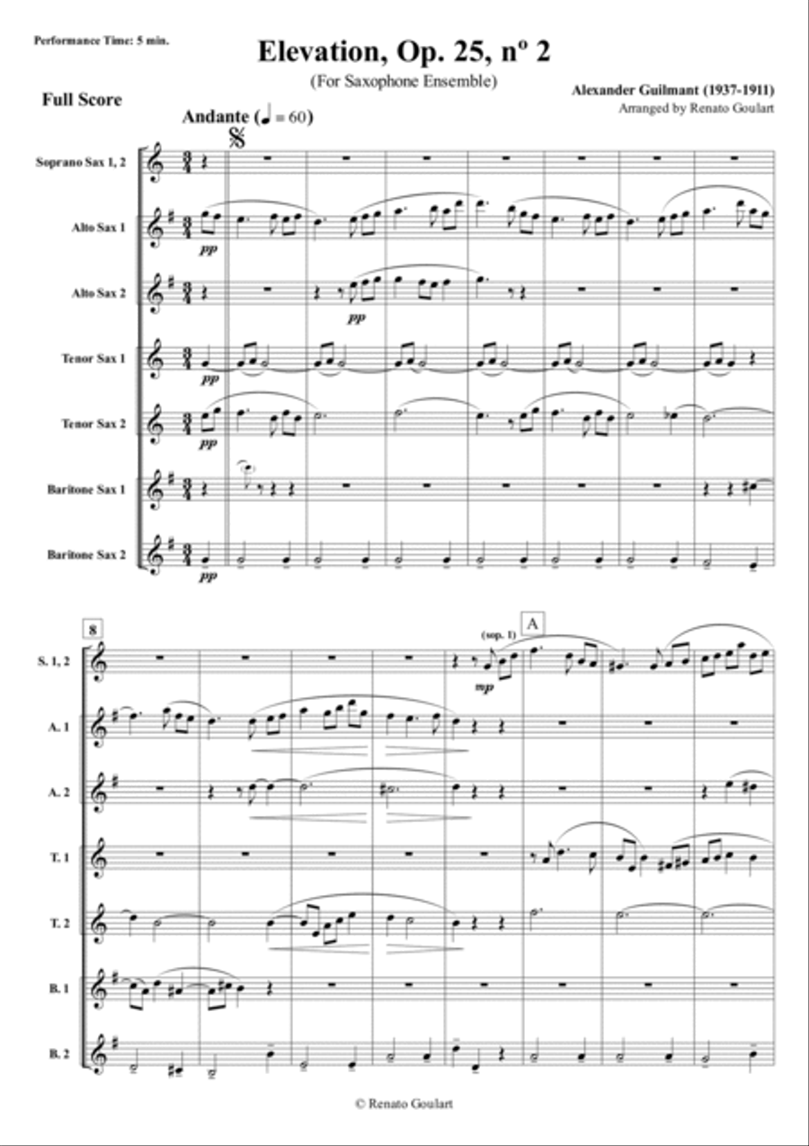 Elevation, Op. 25, nº 2 - For Saxophone Ensemble Woodwind Ensemble scores gallery preview page 2