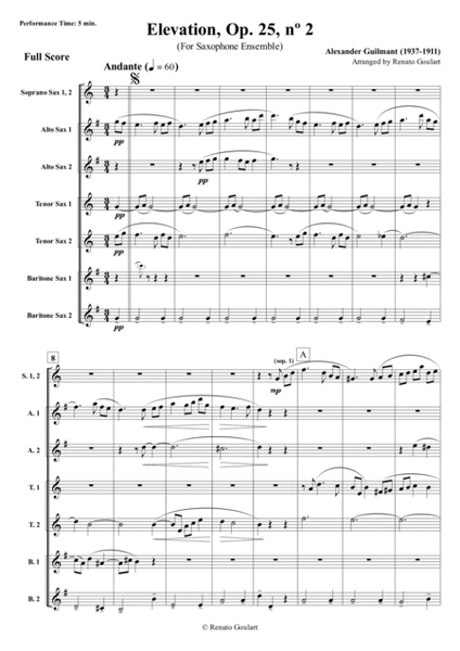Elevation, Op. 25, nº 2 - For Saxophone Ensemble