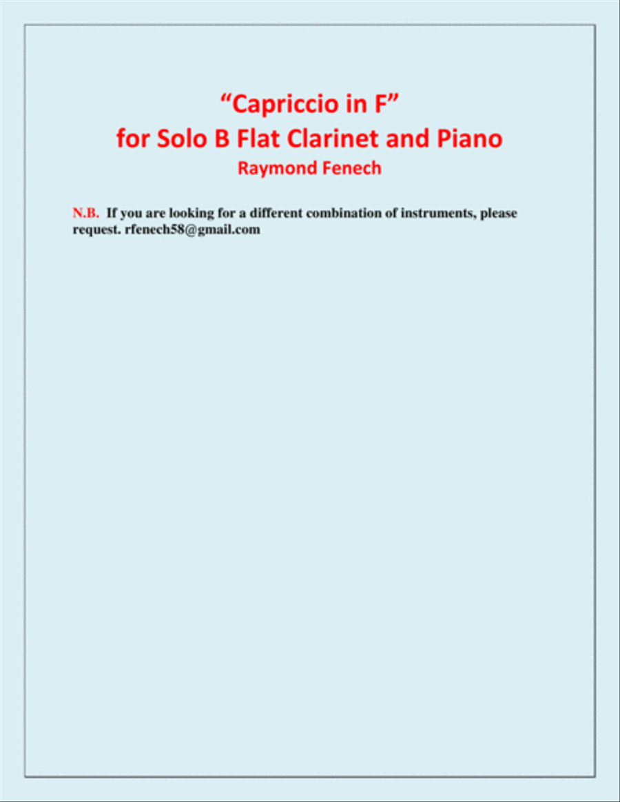 Capriccio in F - For Solo B Flat Clarinet and Piano B-Flat Clarinet scores gallery preview page 3