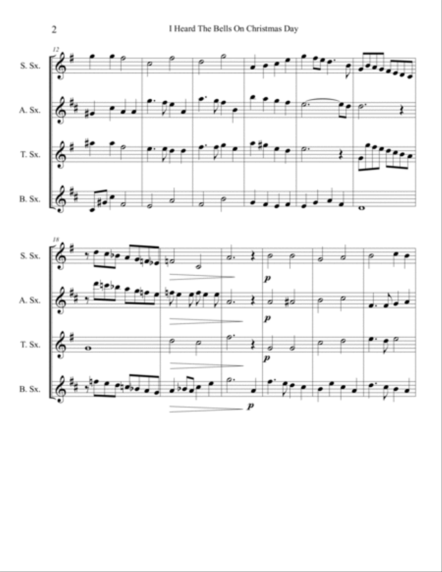 I Heard The Bells On Christmas Day Saxophone Quartet scores gallery preview page 2
