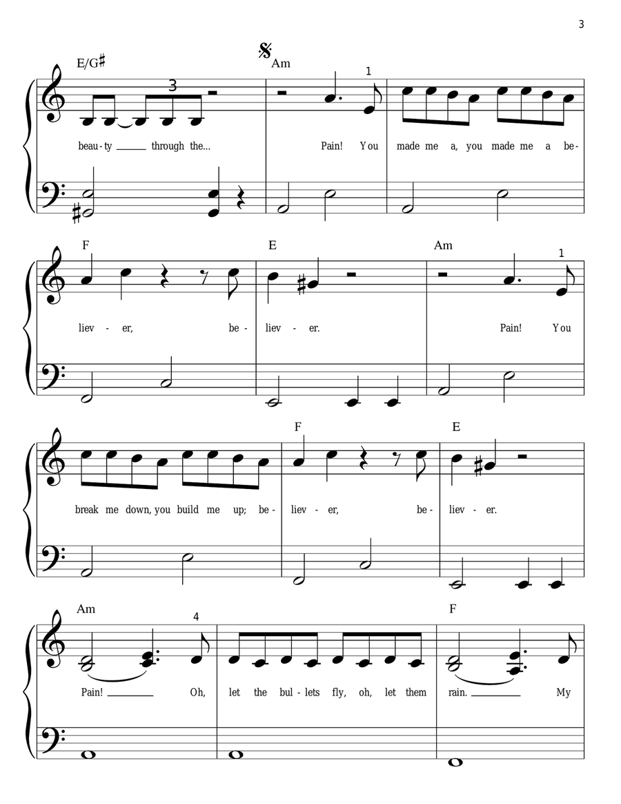 Believer Easy Piano scores gallery preview page 3