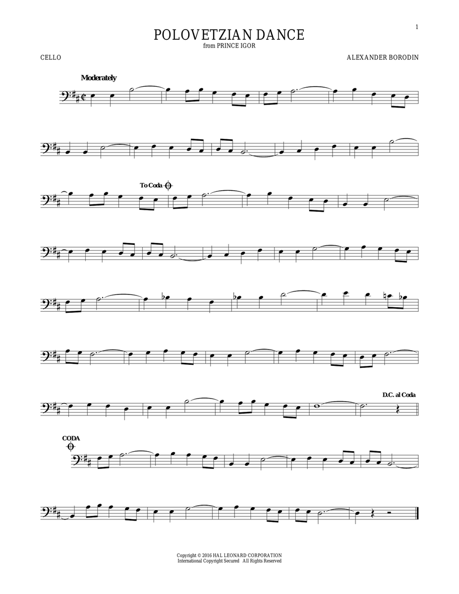 Polovetsian Dances Polovetsian Dances Cello Solo scores gallery preview page 1