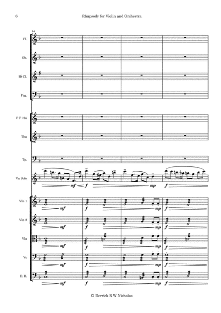 Rhapsody in F for Violin and Orchestra, Opus 3 - Full Score Full Orchestra scores gallery preview page 6