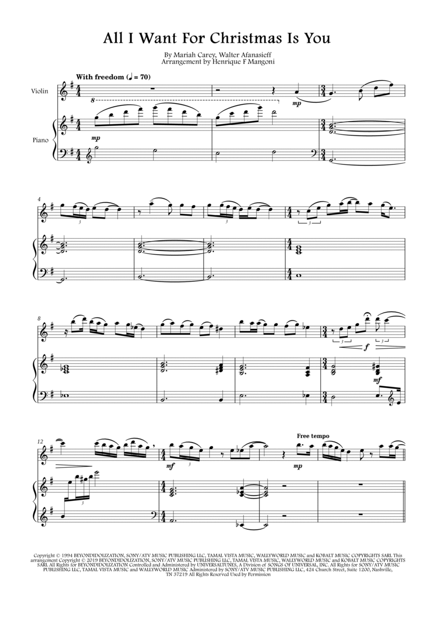 All I Want For Christmas Is You Violin Solo scores gallery preview page 1