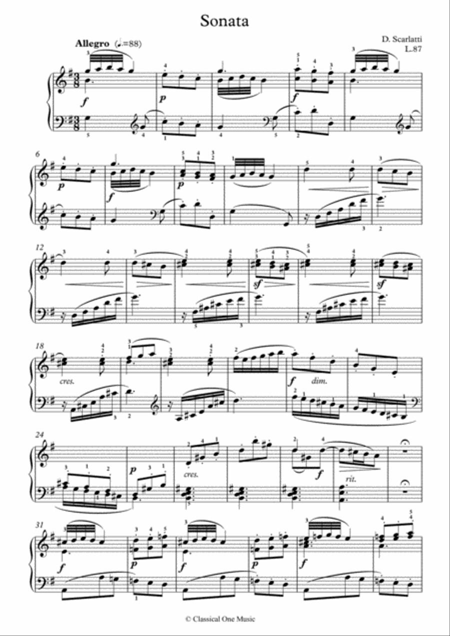 Scarlatti-Sonata in G-Major L.87 K.338(piano) Piano Solo scores gallery preview page 2