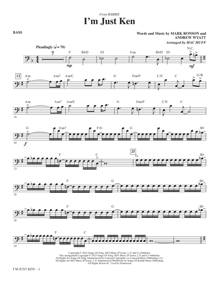 I'm Just Ken (from Barbie) (arr. Mac Huff) - Bass Choir scores gallery preview page 1