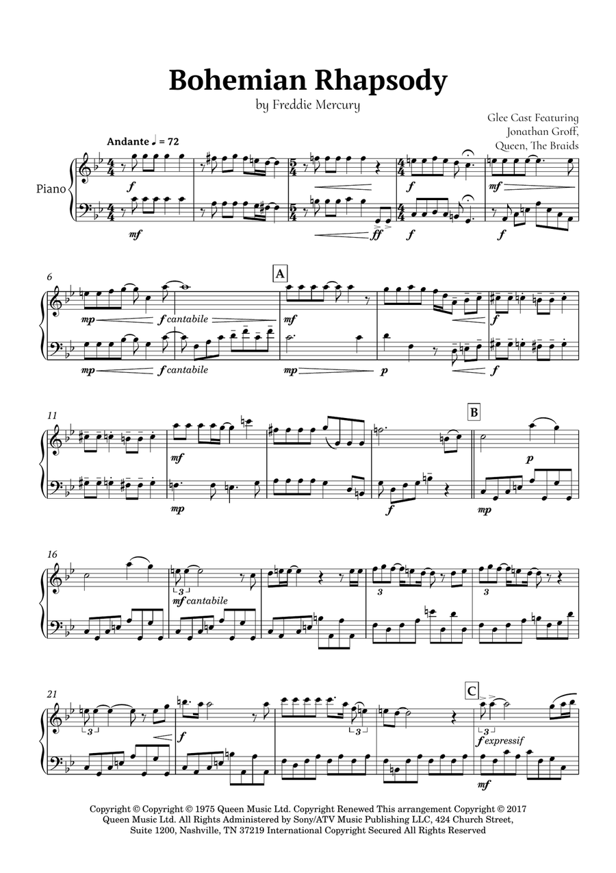 Bohemian Rhapsody Easy Piano scores gallery preview page 2