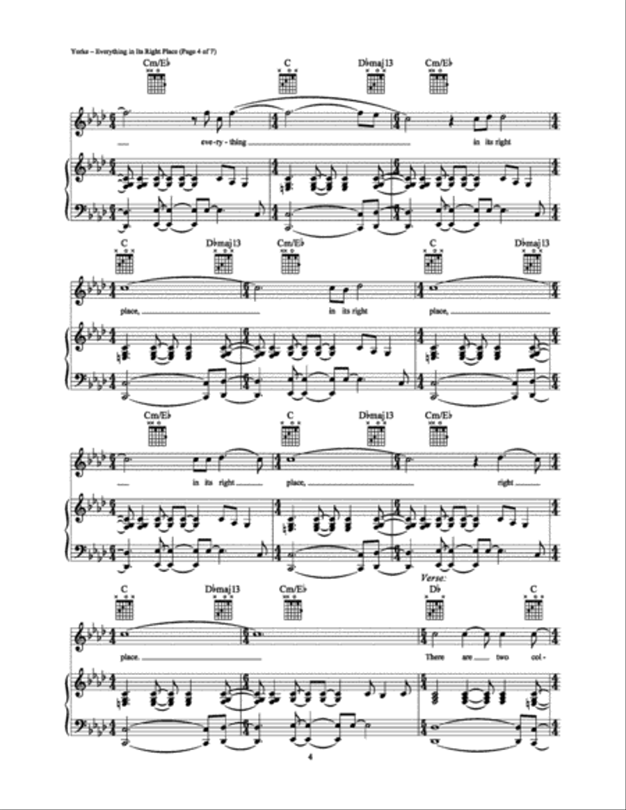 Everything in Its Right Place Piano, Vocal, Guitar scores gallery preview page 4