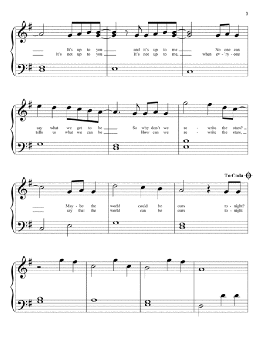 Rewrite The Stars (from The Greatest Showman) Easy Piano scores gallery preview page 3