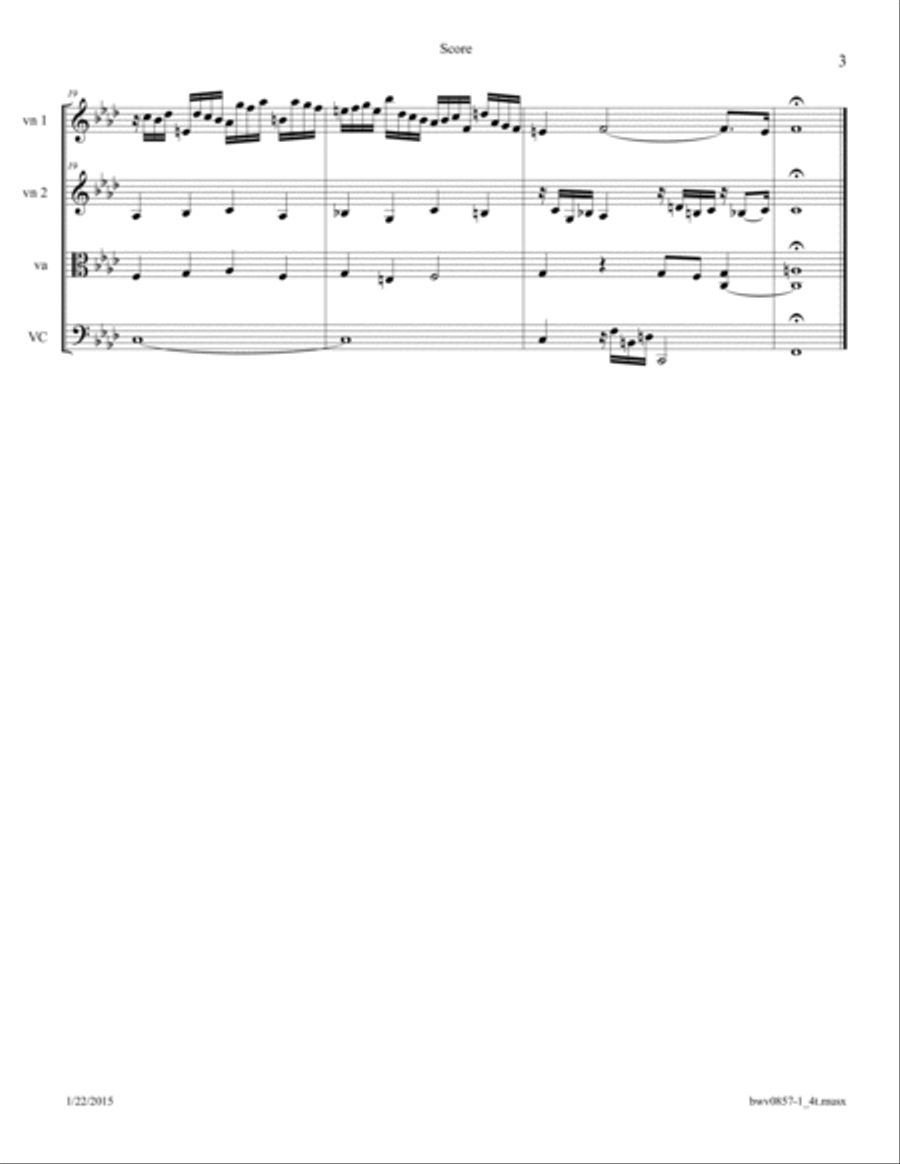Bach: Prelude in F minor from The Well Tempered Clavier BWV 857 arr. for String Quartet String Quartet scores gallery preview page 3