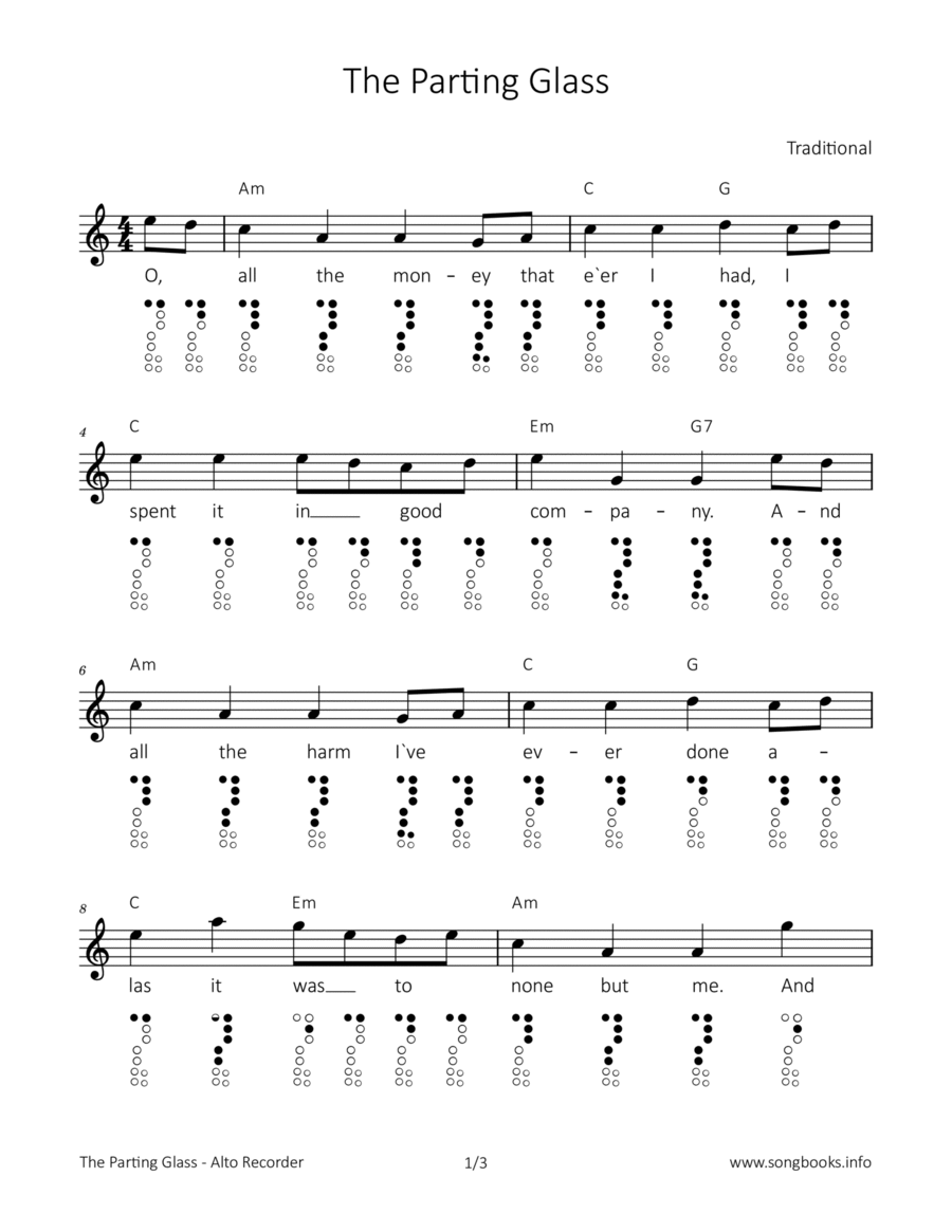 The Parting Glass Alto Recorder scores gallery preview page 1