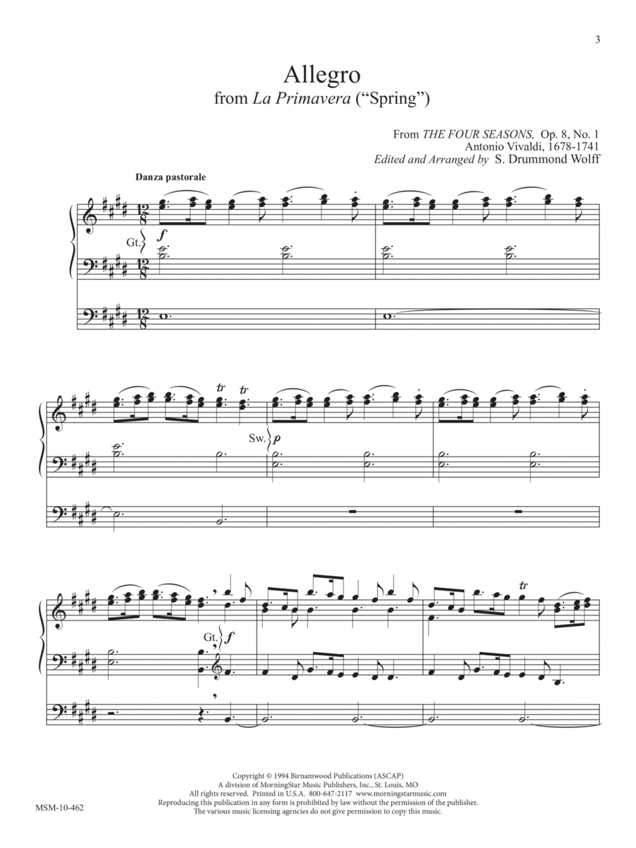 Allegro from La Primavera “Spring” Organ scores gallery preview page 1