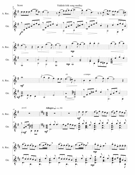 Yiddish Folk Song Medley for Alto Recorder and Guitar image number null
