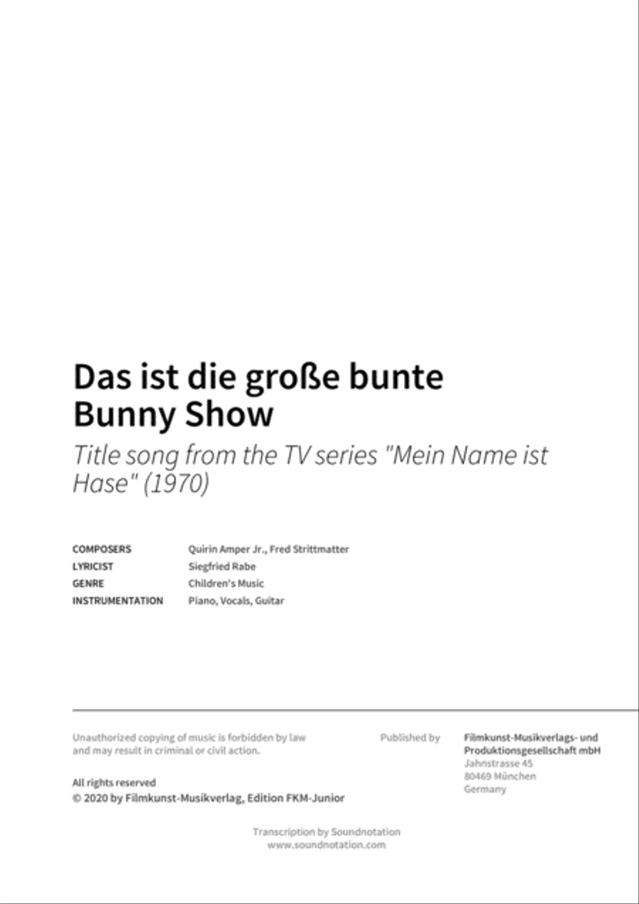 Das ist die grosse bunte Bunny Show Piano, Vocal, Guitar scores gallery preview page 2