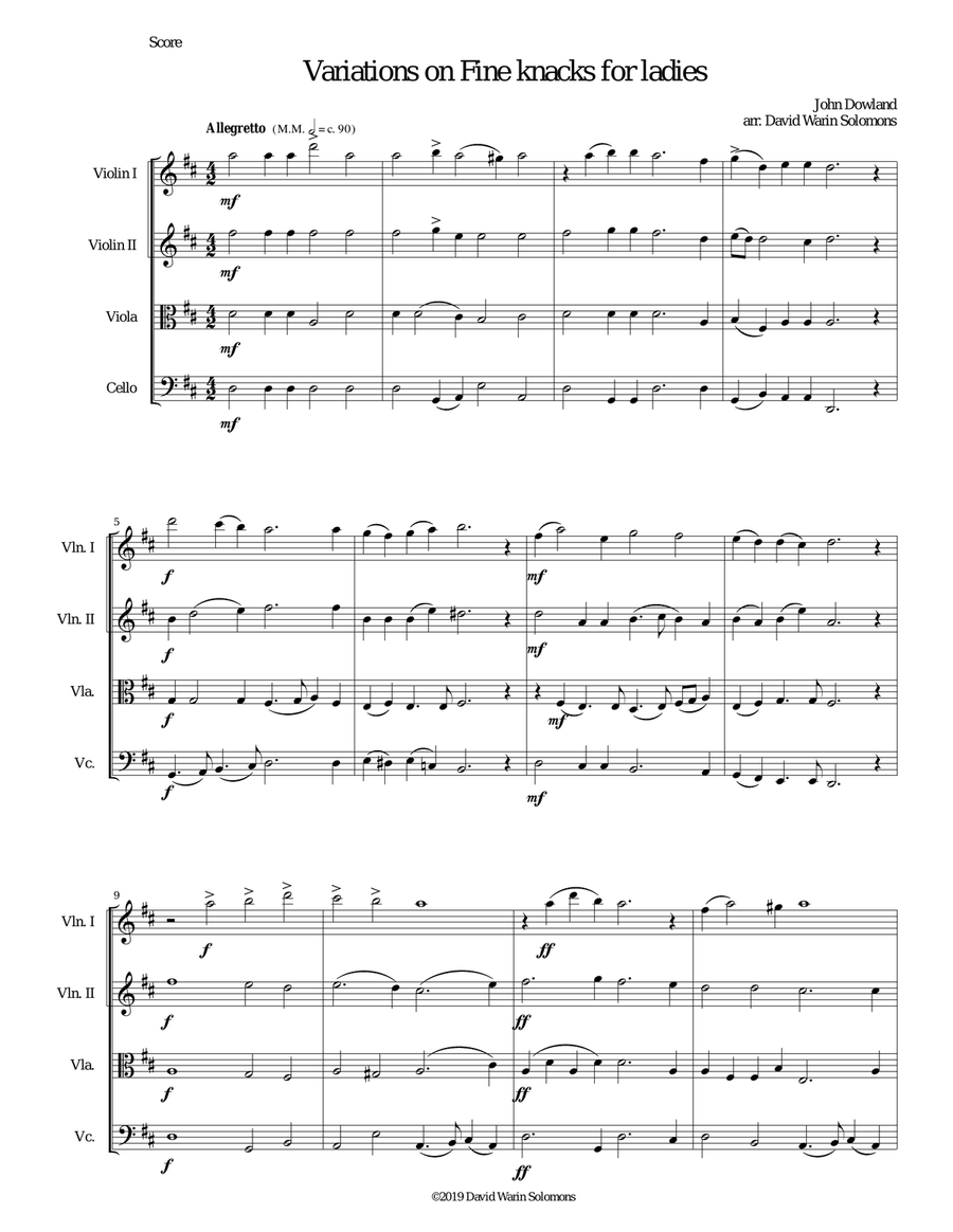 Fine knacks for ladies (with variations) - for string quartet String Quartet scores gallery preview page 1