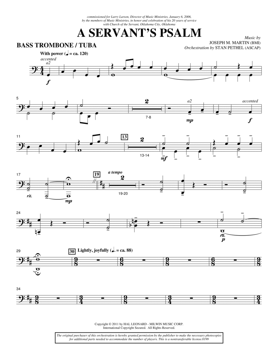 A Servant's Psalm - Bass Trombone/Tuba Choir scores gallery preview page 1