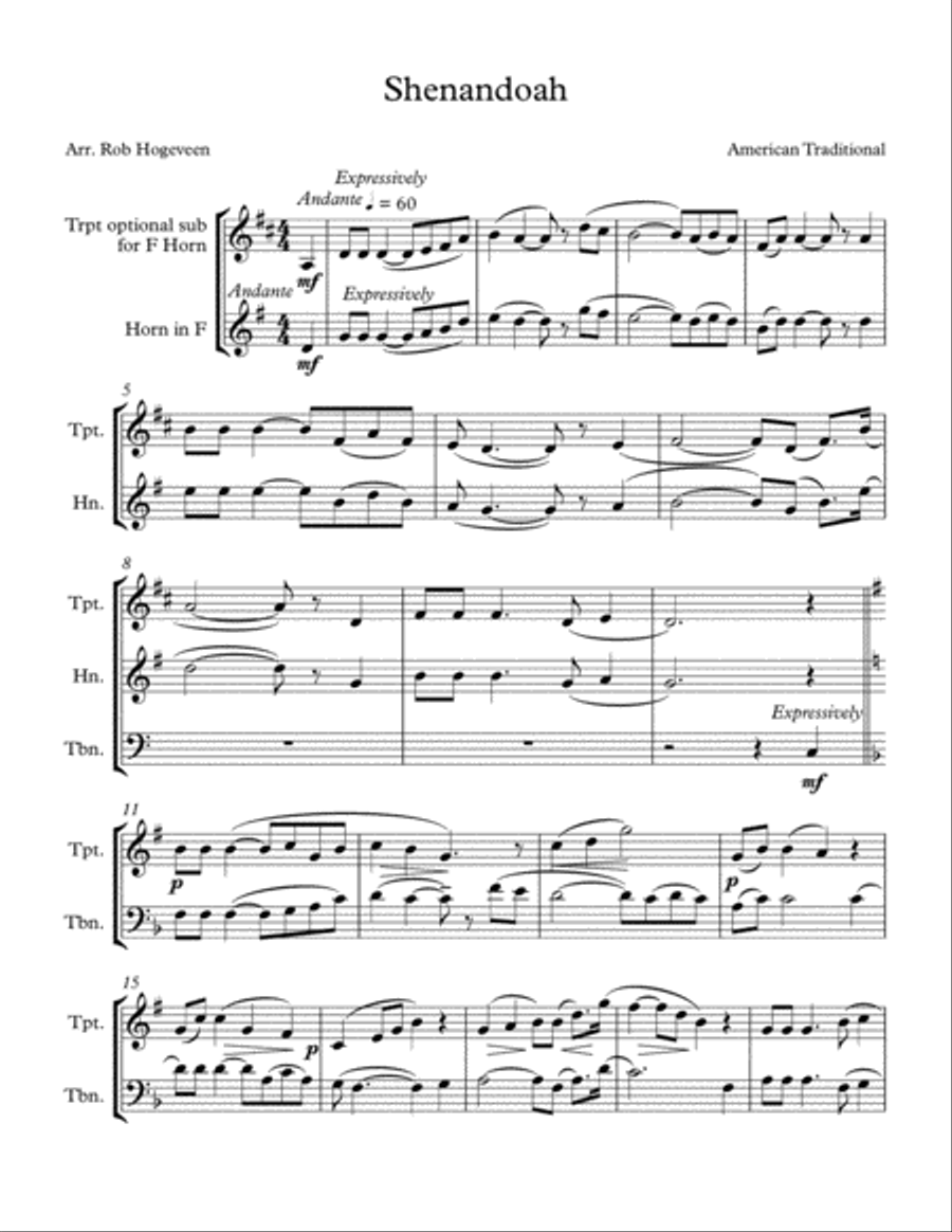 Shenandoah For Brass Trio Brass Trio scores gallery preview page 1