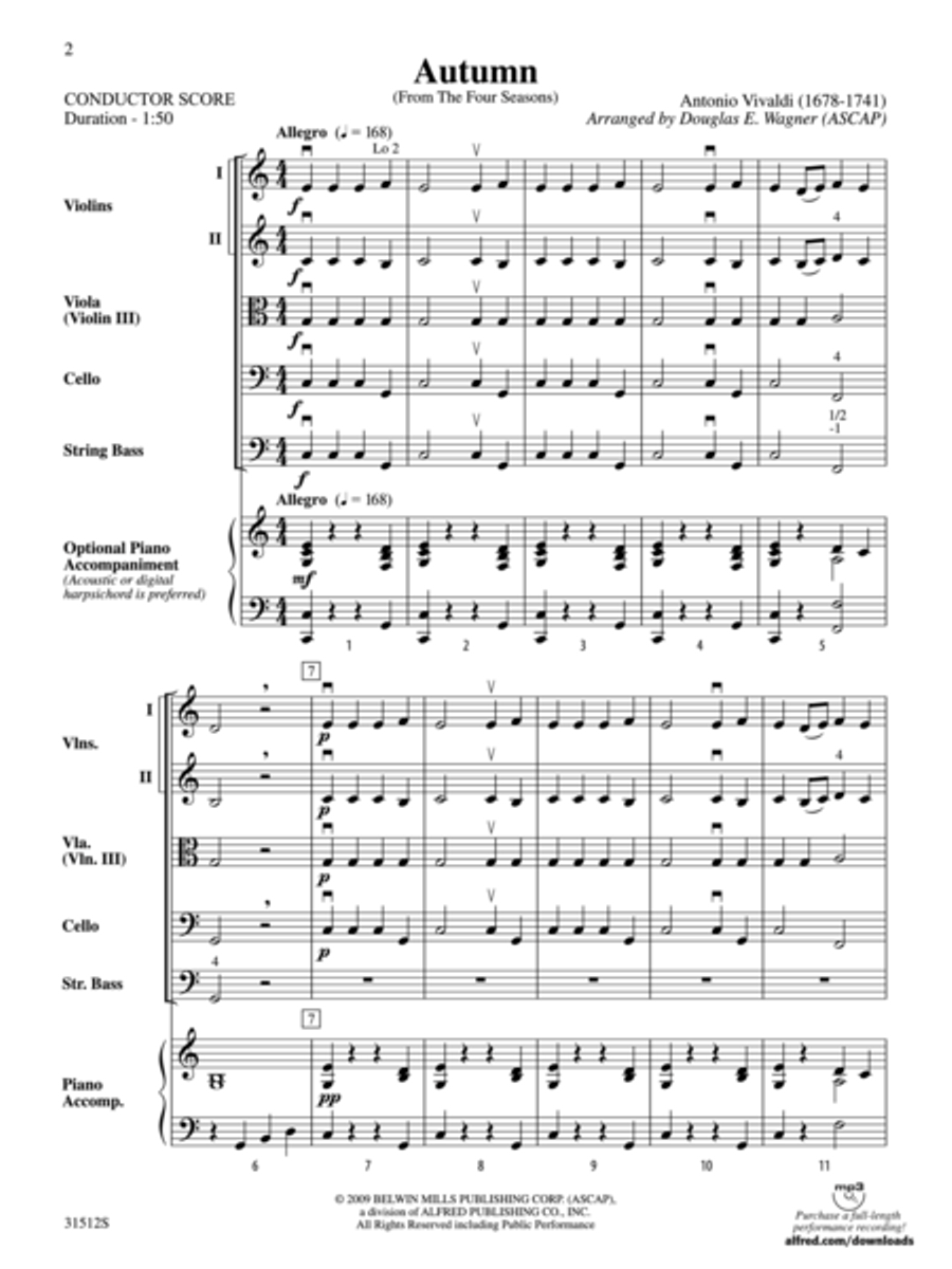 Autumn, from The Four Seasons (score only) String Orchestra scores gallery preview page 2