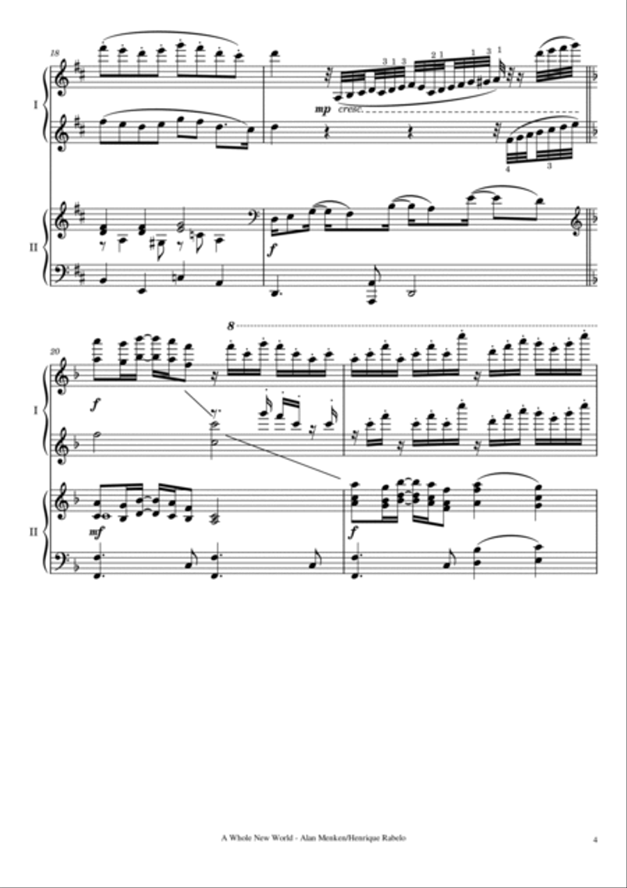 A Whole New World 2 Pianos, 4-Hands scores gallery preview page 4