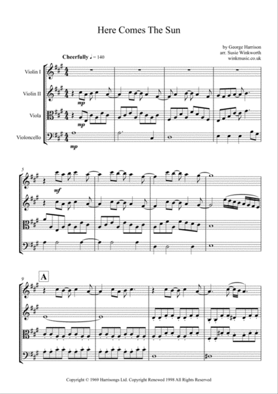 Here Comes The Sun String Quartet scores gallery preview page 3