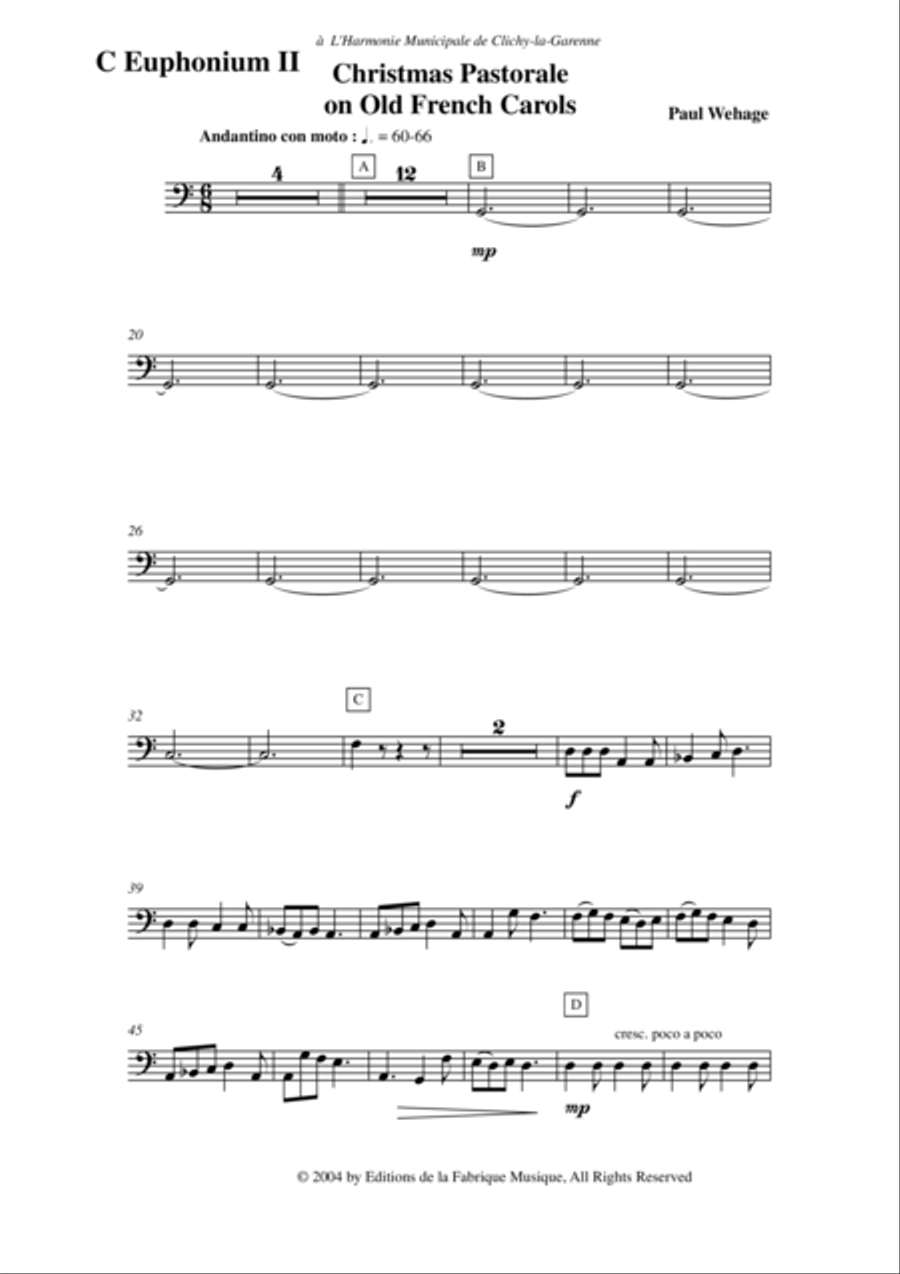 Paul Wehage: Christmas Pastorale on Old French Carols for concert band, 2nd euphonium (baritone) in Concert Band scores gallery preview page 2