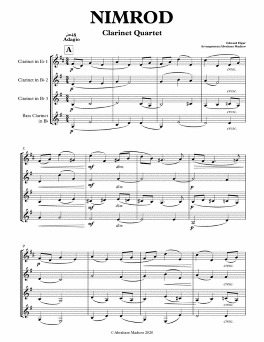 Nimrod From Enigma Variations Clarinet Quartet image number null